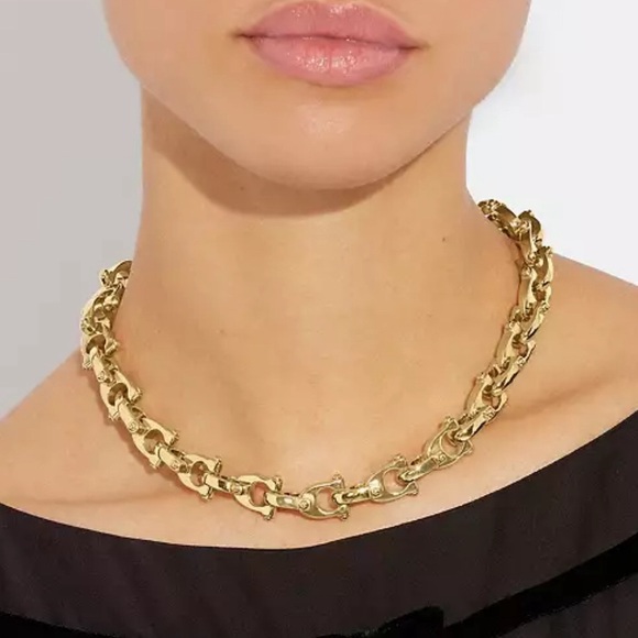 NWT COACH SIGNATURE ‘C’ CHUNKY CHAIN LINK NECKLACE WITH GREEN ALLOTROPE STONES - Picture 10 of 10